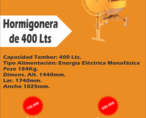 Alquiler de Hormigonera 400 Lts Rentax