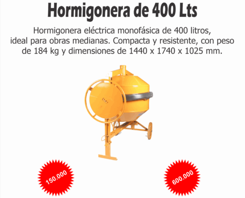 Alquiler de Hormigonera 400 Lts